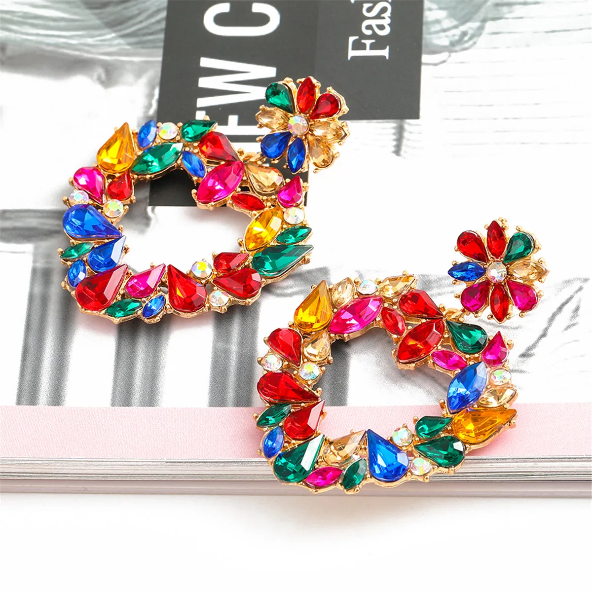 Red Crystal & Cubic Zirconia Open Heart Drop Earrings