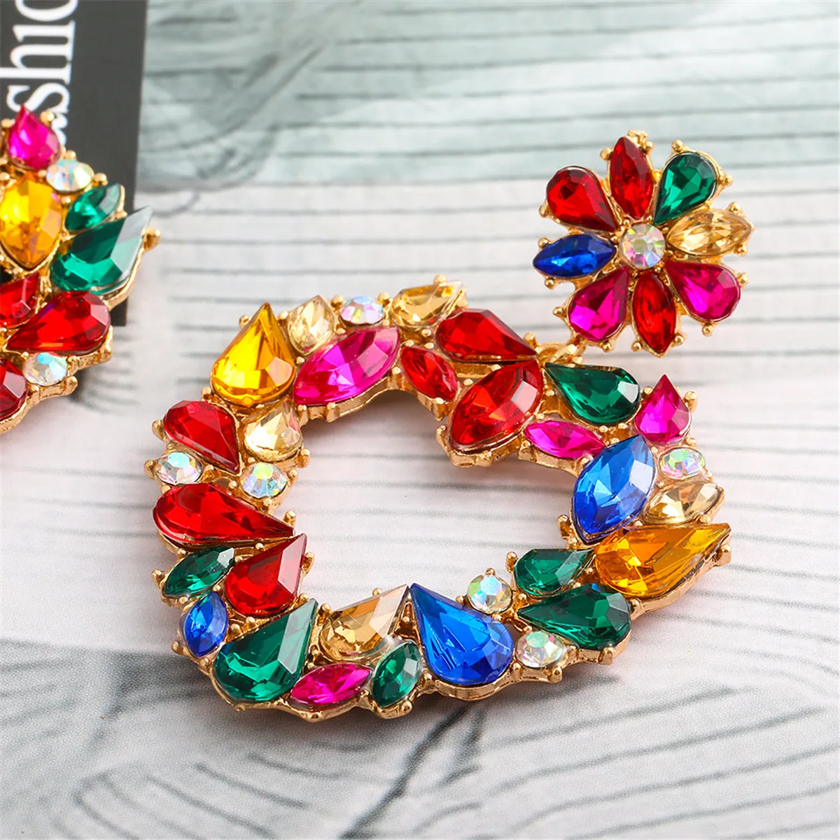 Red Crystal & Cubic Zirconia Open Heart Drop Earrings
