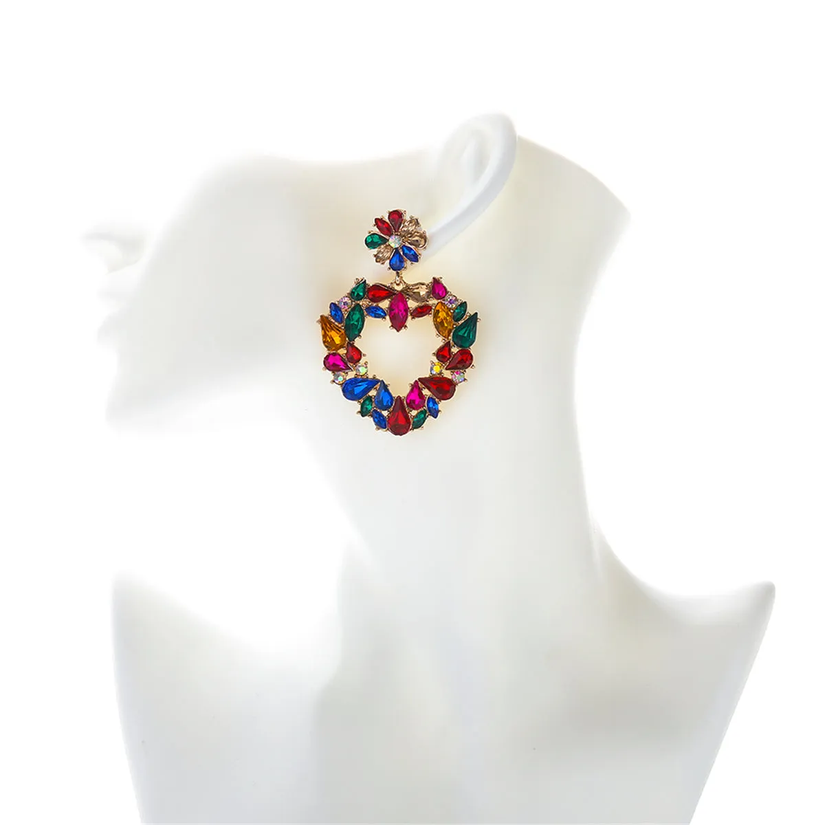 Red Crystal & Cubic Zirconia Open Heart Drop Earrings
