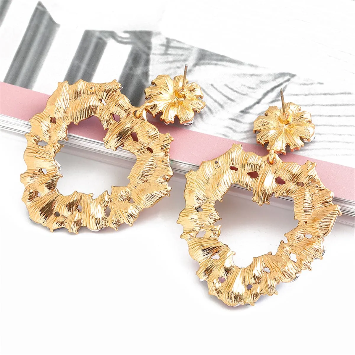 Red Crystal & Cubic Zirconia Open Heart Drop Earrings