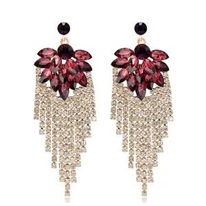 Red Crystal & Cubic Zirconia Tassel Drop Earrings