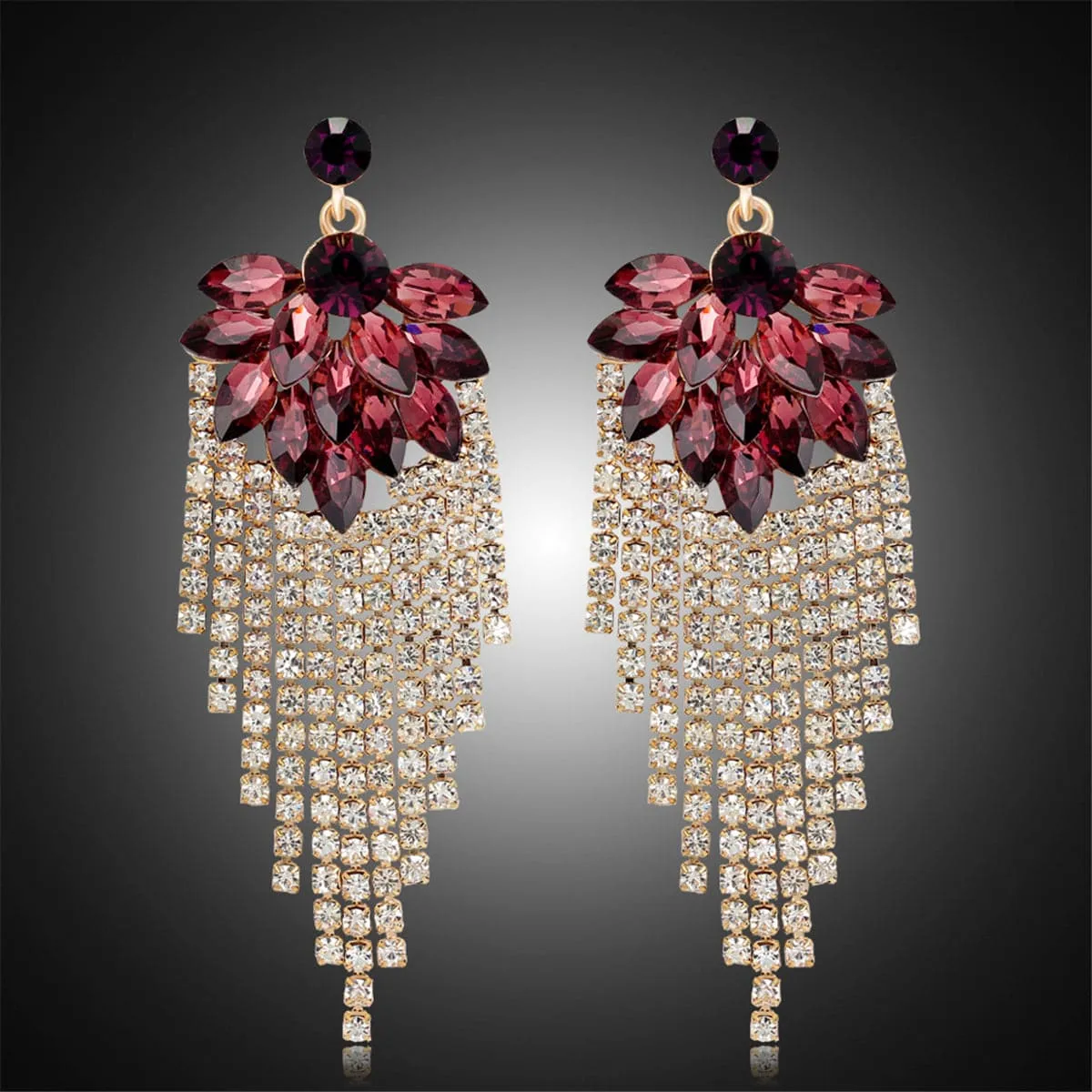 Red Crystal & Cubic Zirconia Tassel Drop Earrings