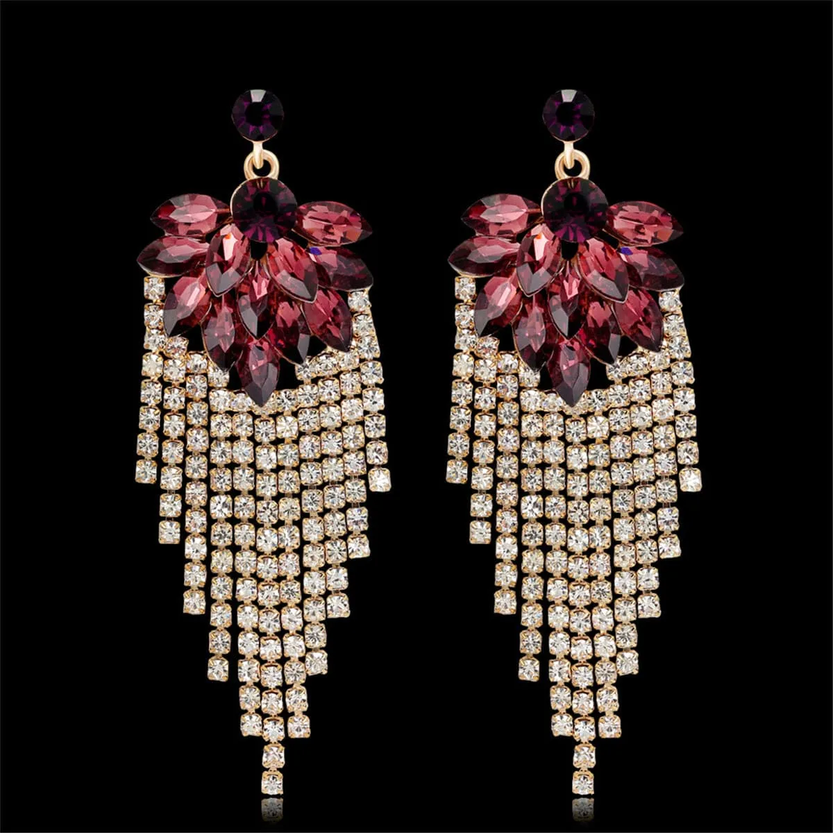 Red Crystal & Cubic Zirconia Tassel Drop Earrings
