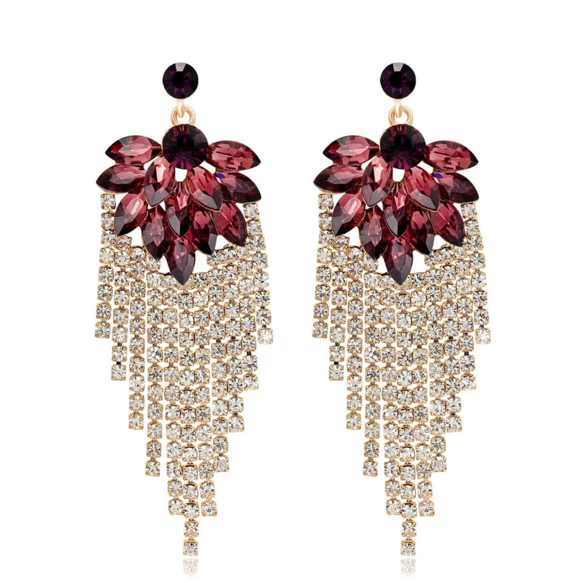 Red Crystal & Cubic Zirconia Tassel Drop Earrings