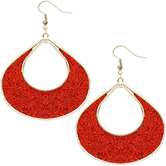 Red Glitter Puffy Teardrop Dangle Earrings