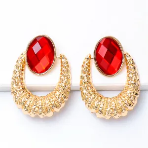 Red Oval Crystal & 18K Gold-Plated Catch Drop Earrings