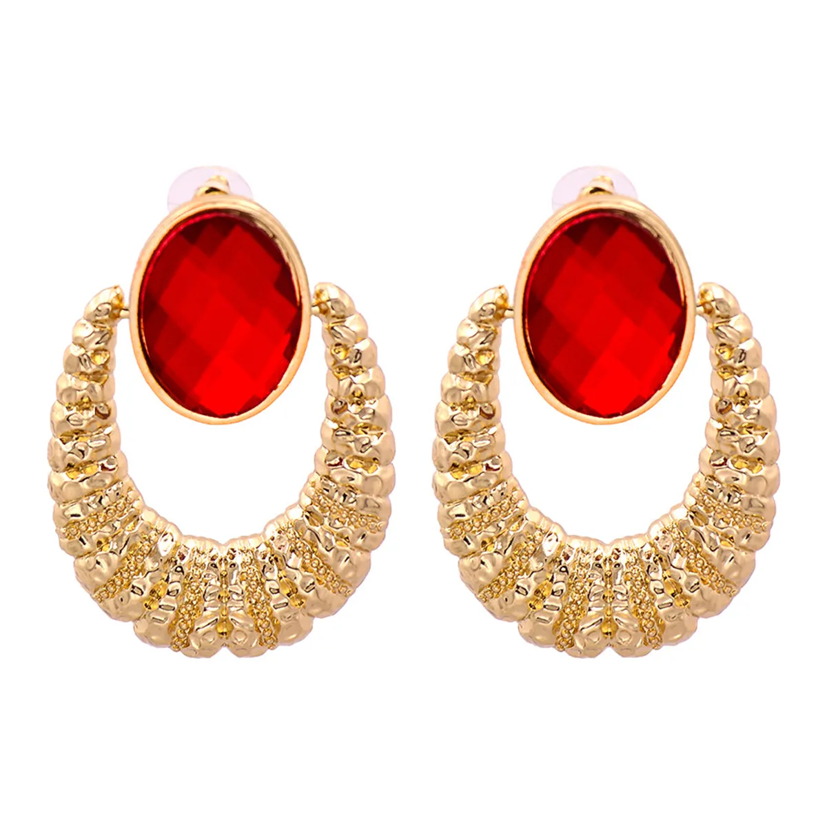 Red Oval Crystal & 18K Gold-Plated Catch Drop Earrings