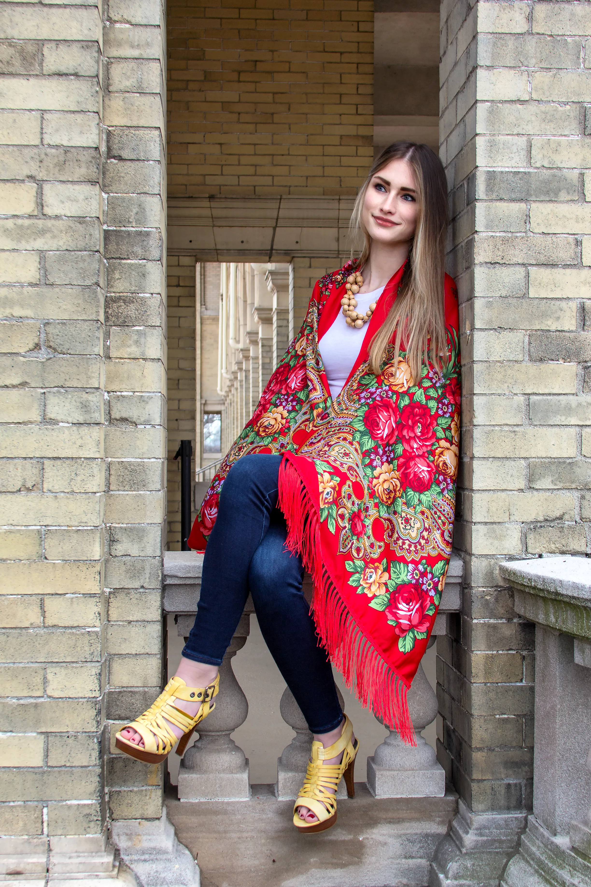 Red Slavic Rectangle Scarf
