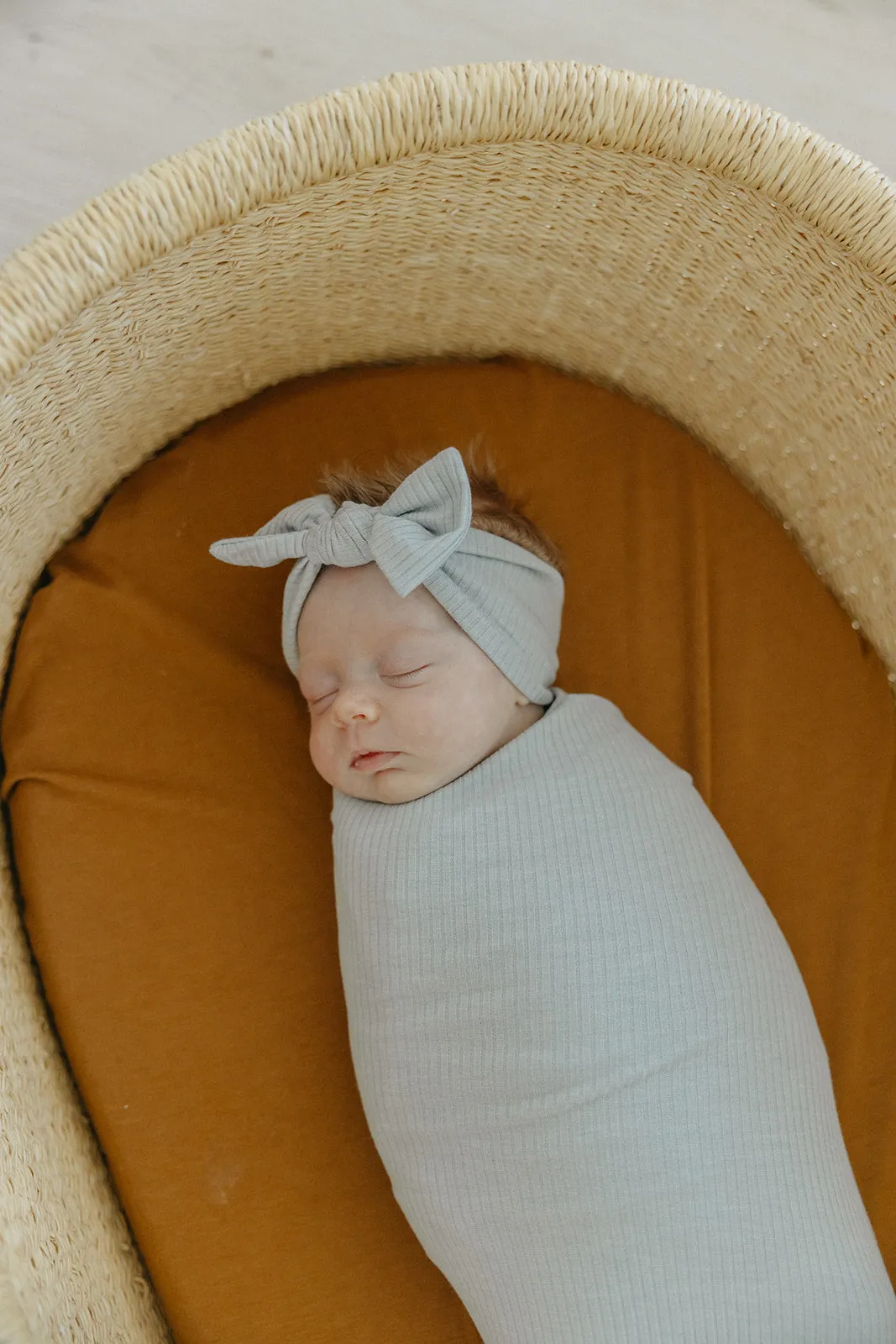 Rib Knit Headband Bow - Ash
