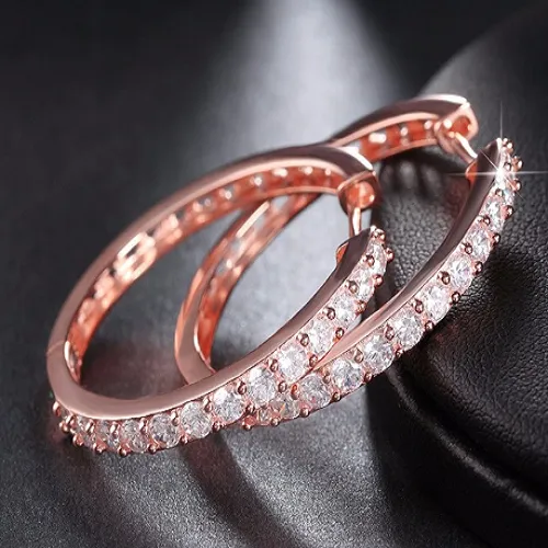 Rose Gold Big Crystal Hoop Earrings