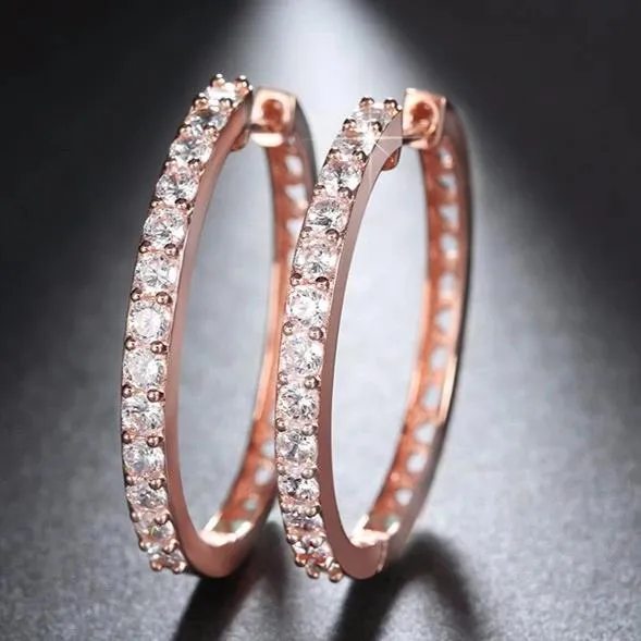 Rose Gold Big Crystal Hoop Earrings