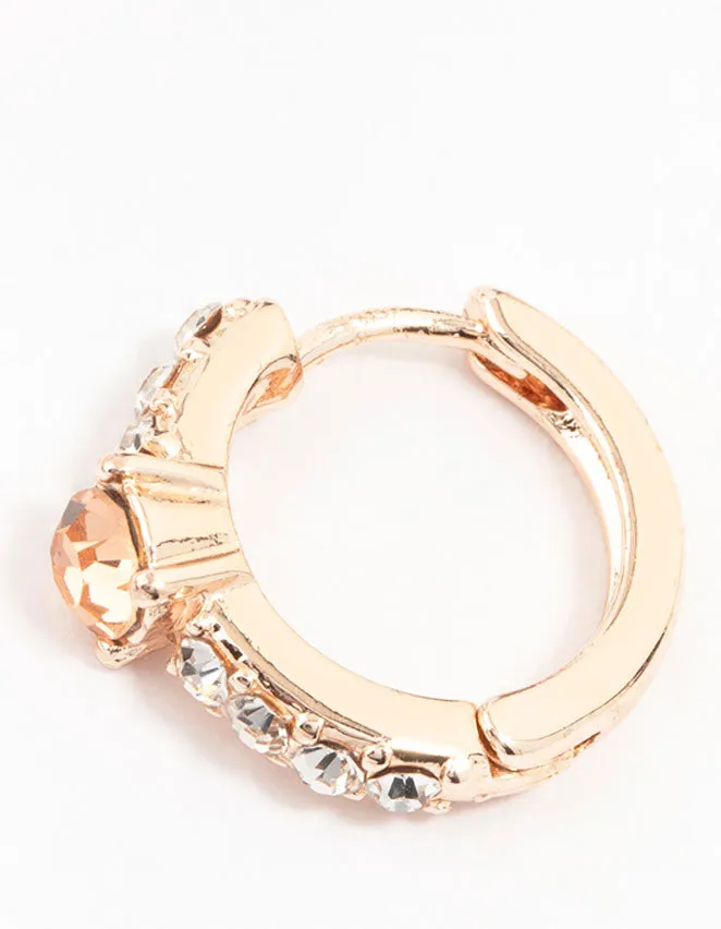 Rose Gold Circle Bohemia Czech Crystal Huggie Earrings