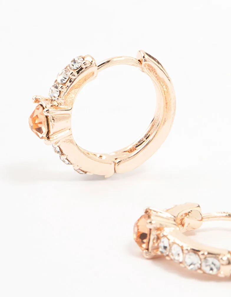 Rose Gold Circle Bohemia Czech Crystal Huggie Earrings