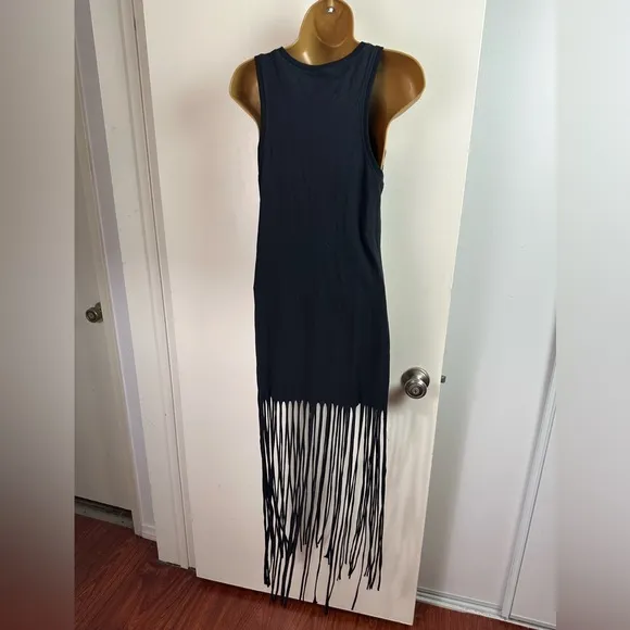 SABO SKIRT Black Hamsa Hand Fish Gothic Tank Dress With Long Fringe Bottom S