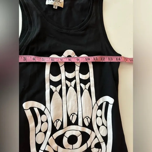 SABO SKIRT Black Hamsa Hand Fish Gothic Tank Dress With Long Fringe Bottom S