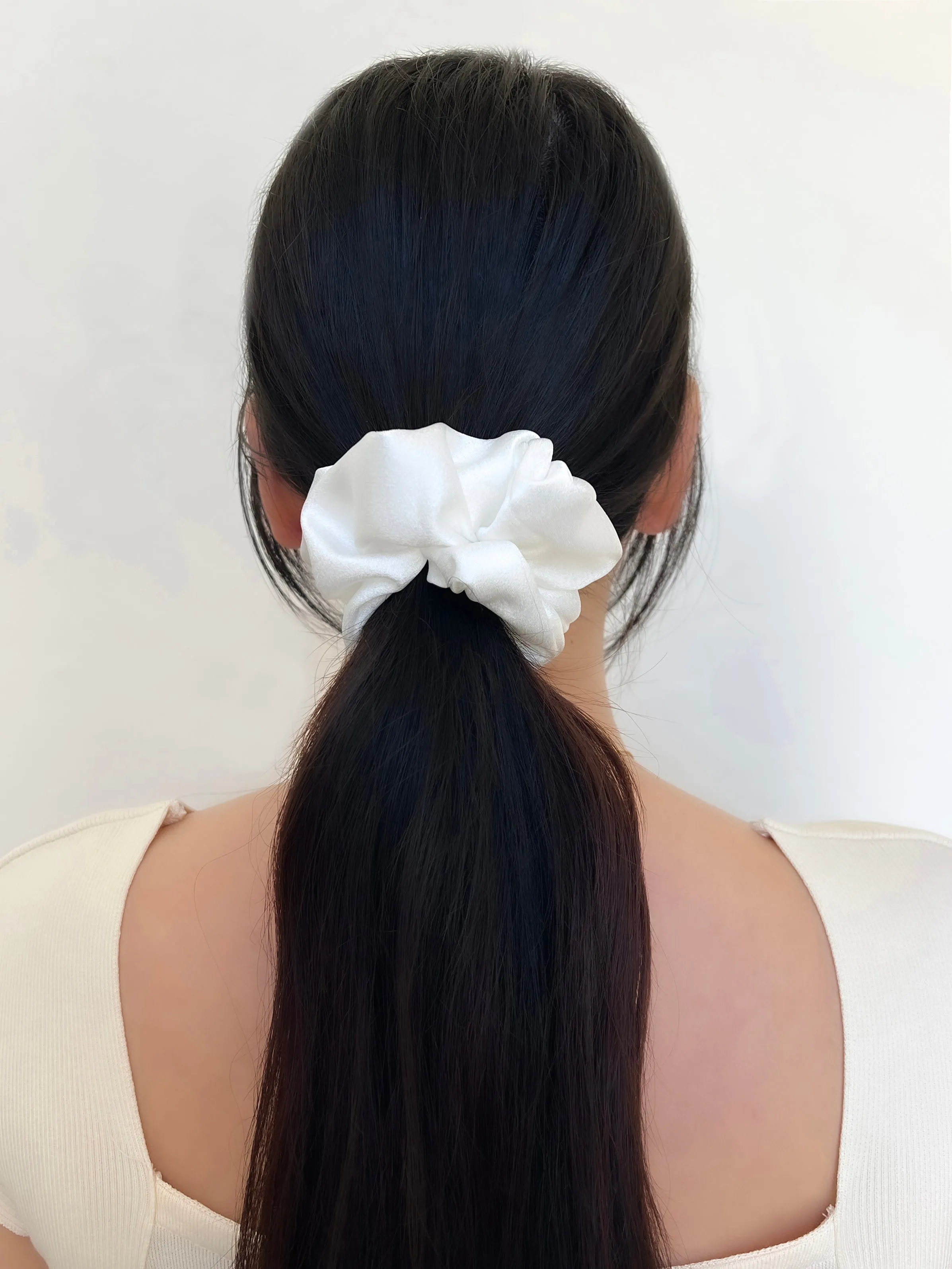 Satin Medium White Scrunchie
