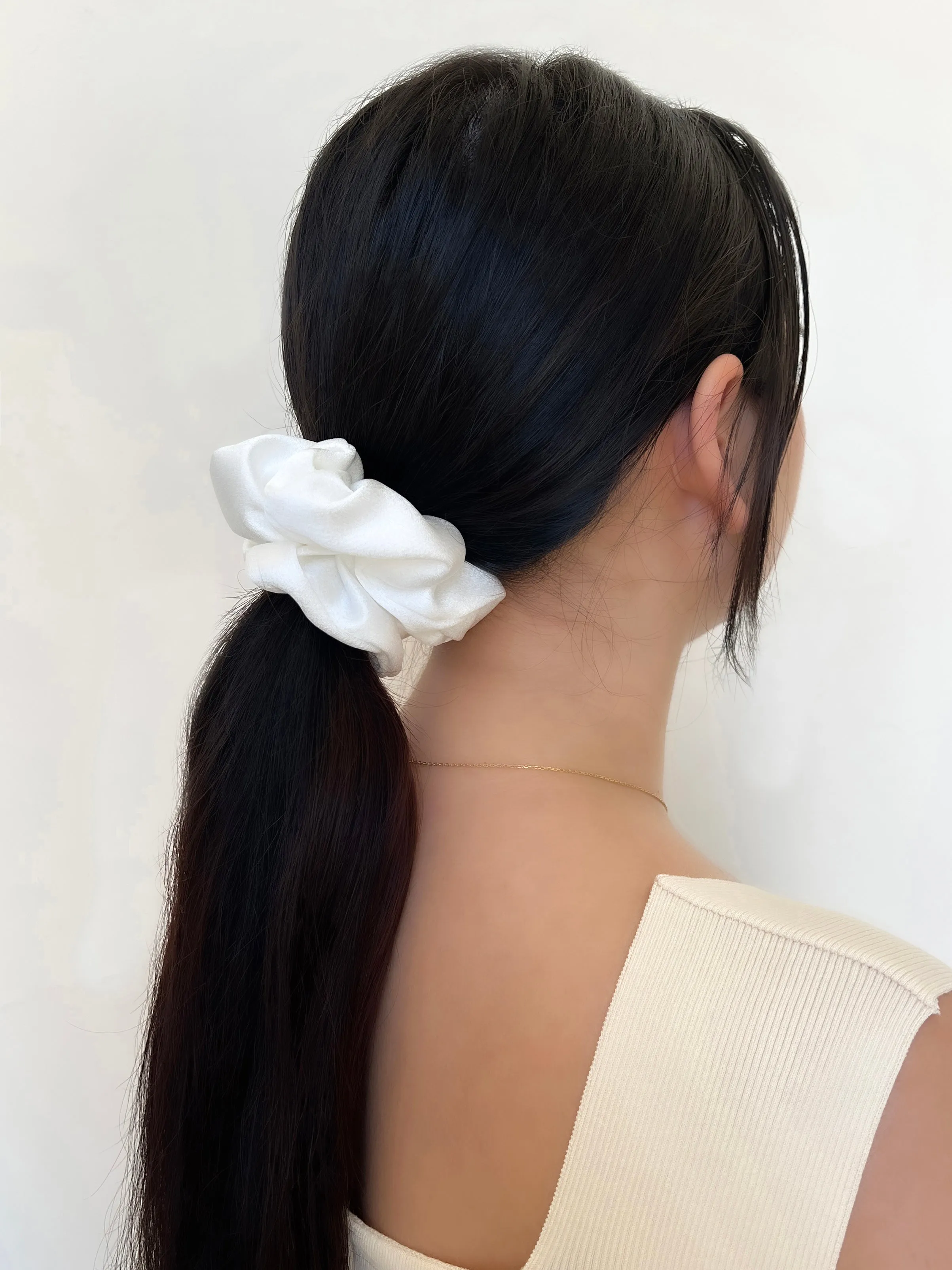 Satin Medium White Scrunchie