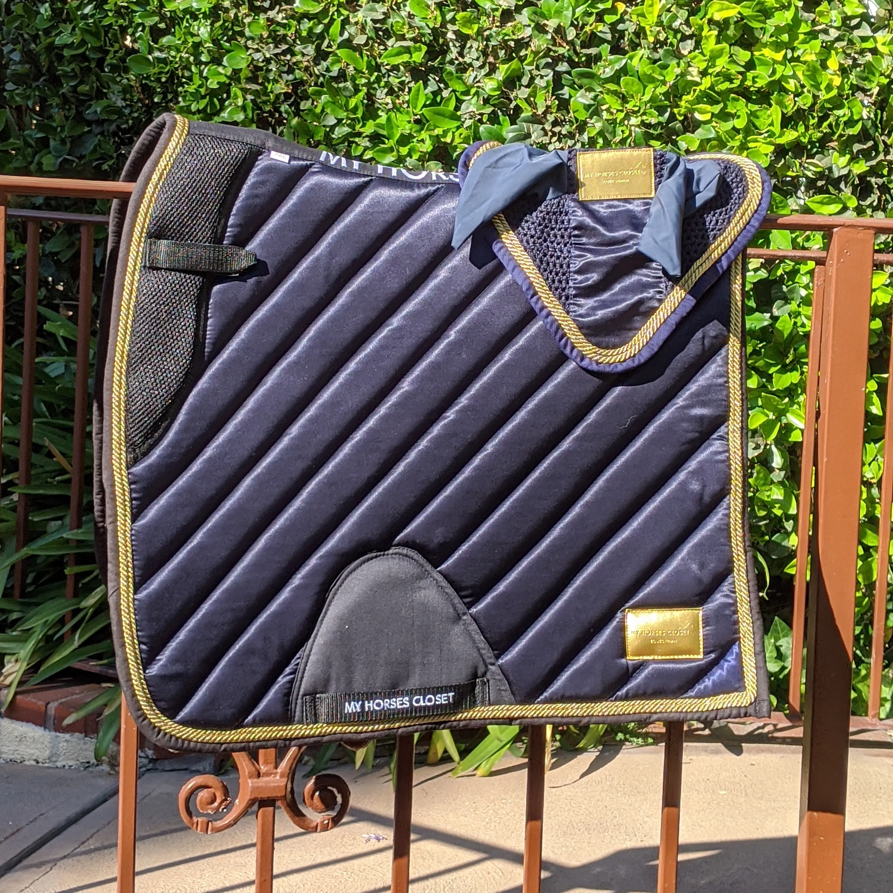 Satin Mesh Dressage Saddle Pad Amboise Midnight Blue