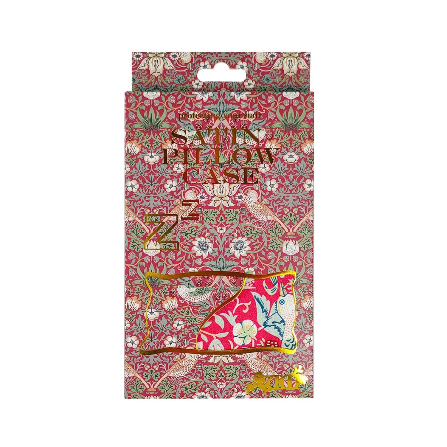 Satin Pillow Case - Strawberry Thief Red