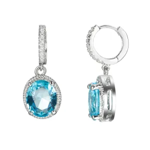 Sea Blue Crystal & Silver-Plated Halo Oval Drop Earrings