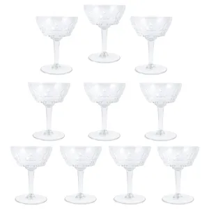 Set of 10 Antique French Cut Crystal Champagne Coupes