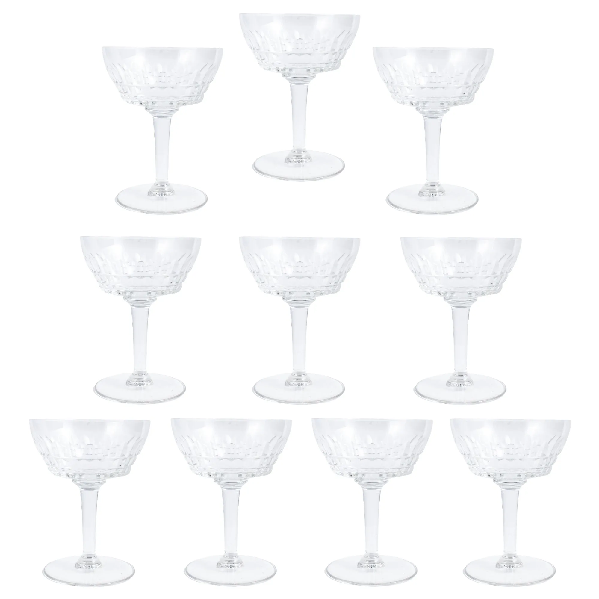 Set of 10 Antique French Cut Crystal Champagne Coupes
