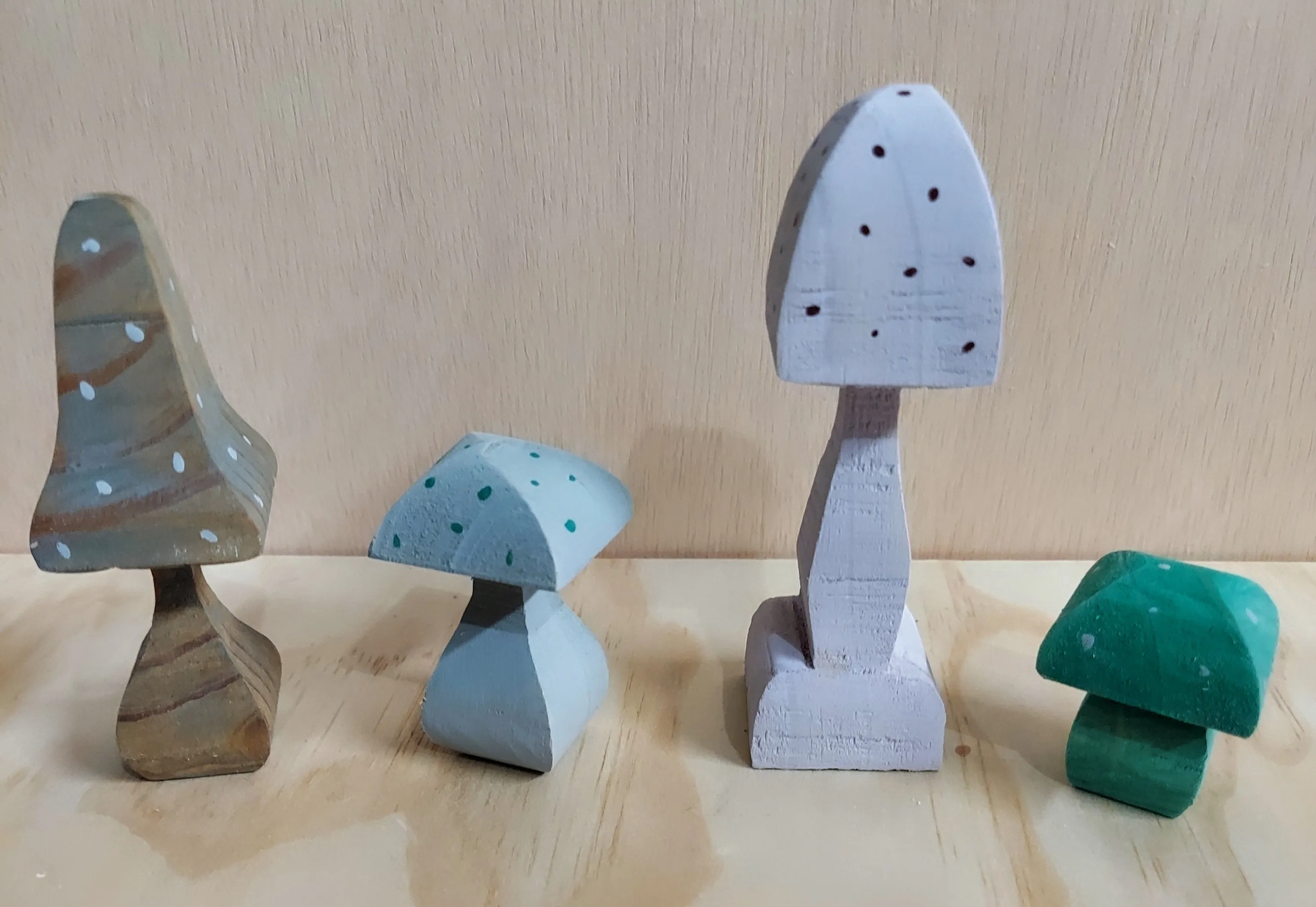 Set of 4 Wooden Garden Mushrooms