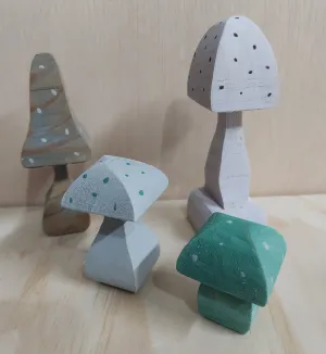 Set of 4 Wooden Garden Mushrooms