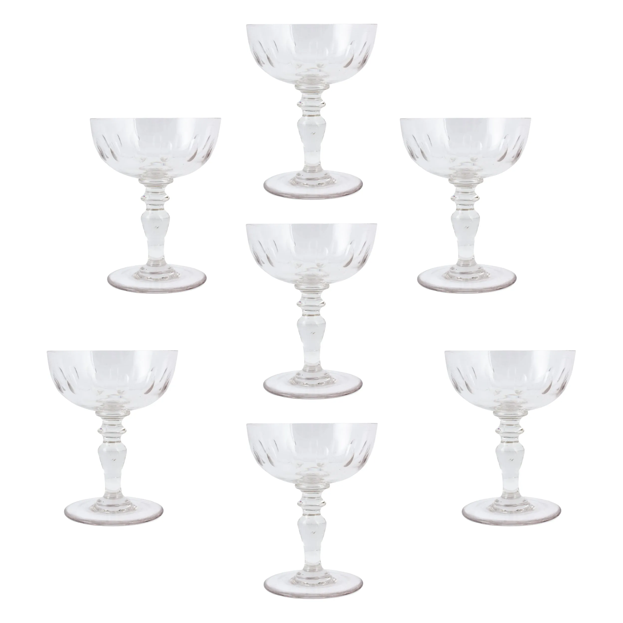 Set of 7 Antique French Crystal Champagne Coupes