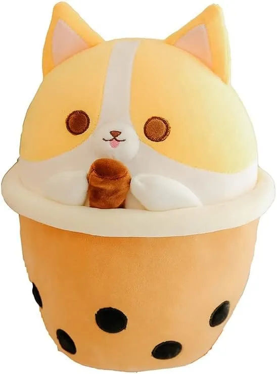 Shiba Inu Cartoon Character Bubble Tea Plush Stuffed Animal, For Kids & Adults, Birthday Gift, Christmas Gift