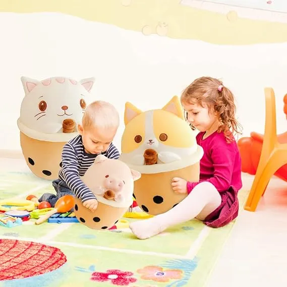 Shiba Inu Cartoon Character Bubble Tea Plush Stuffed Animal, For Kids & Adults, Birthday Gift, Christmas Gift