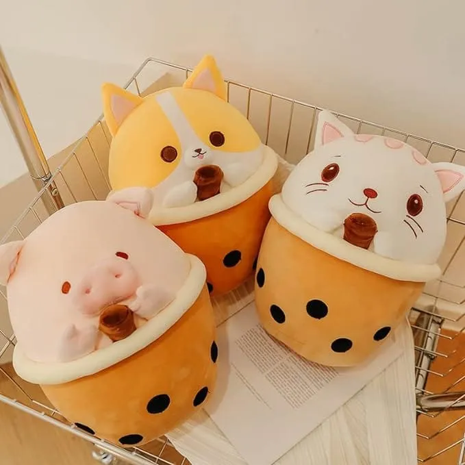 Shiba Inu Cartoon Character Bubble Tea Plush Stuffed Animal, For Kids & Adults, Birthday Gift, Christmas Gift