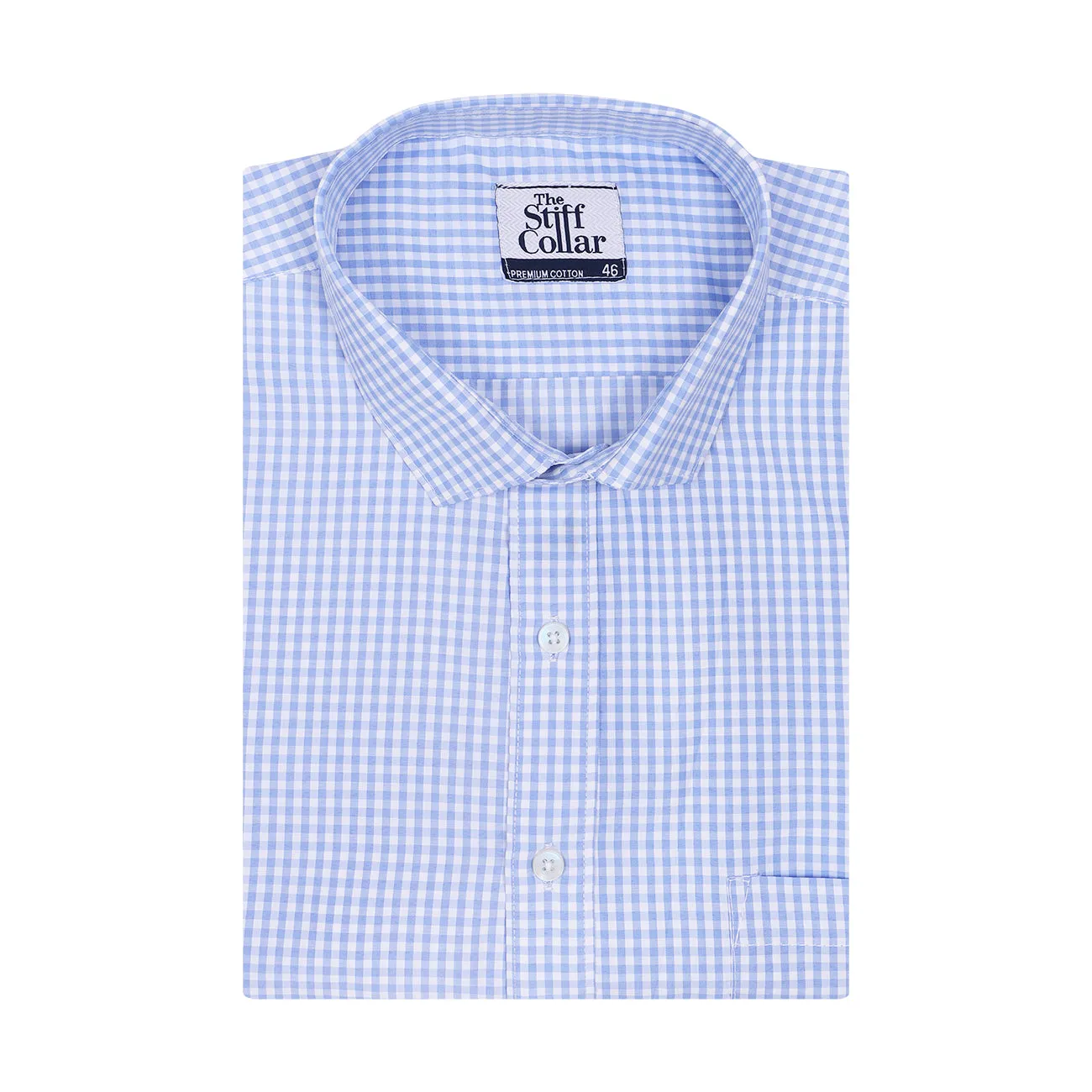 Signal Blue Gingham Checks Non-Iron Half Sleeve Shirt