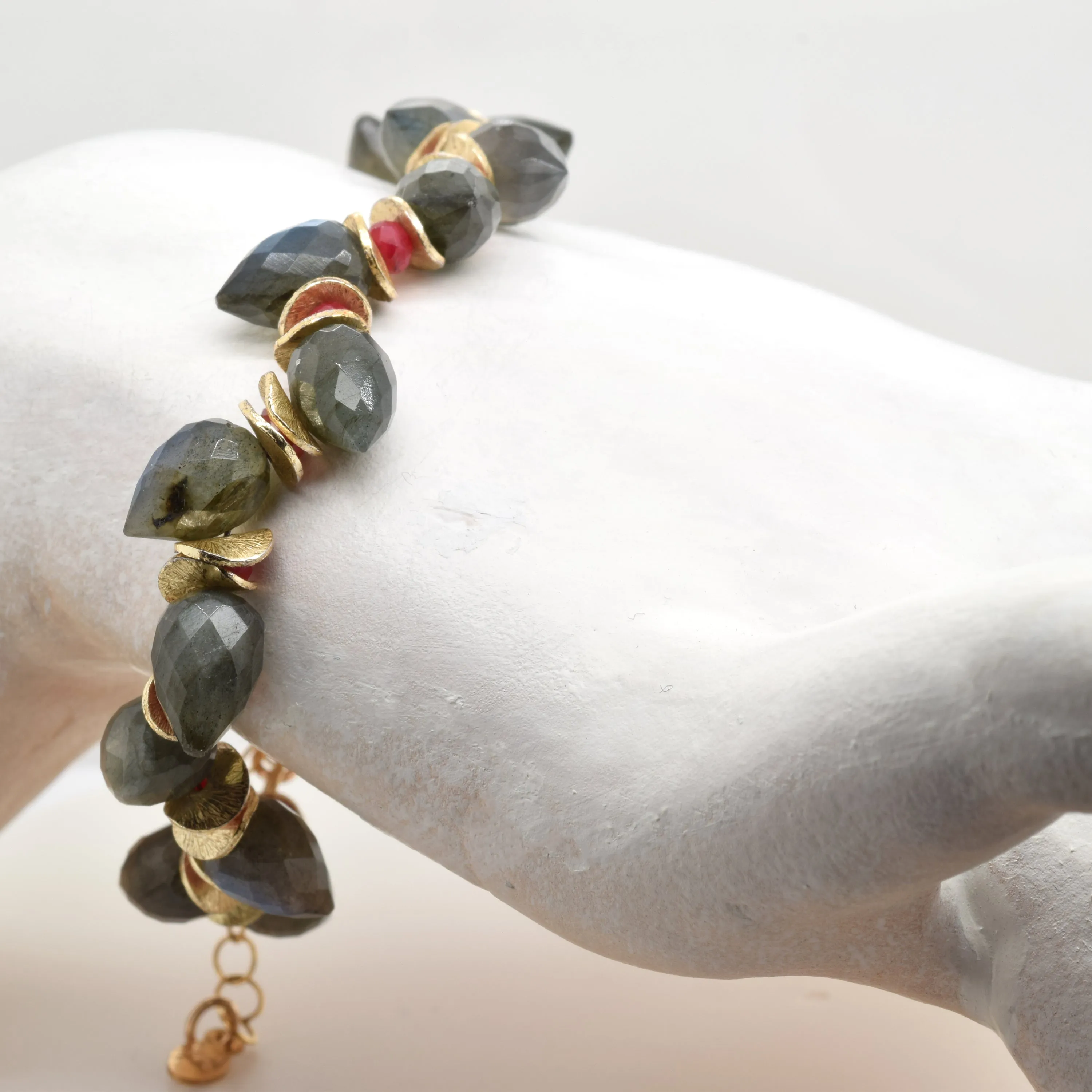 Signature Labradorite Herringbone with Ruby Gold Bracelet
