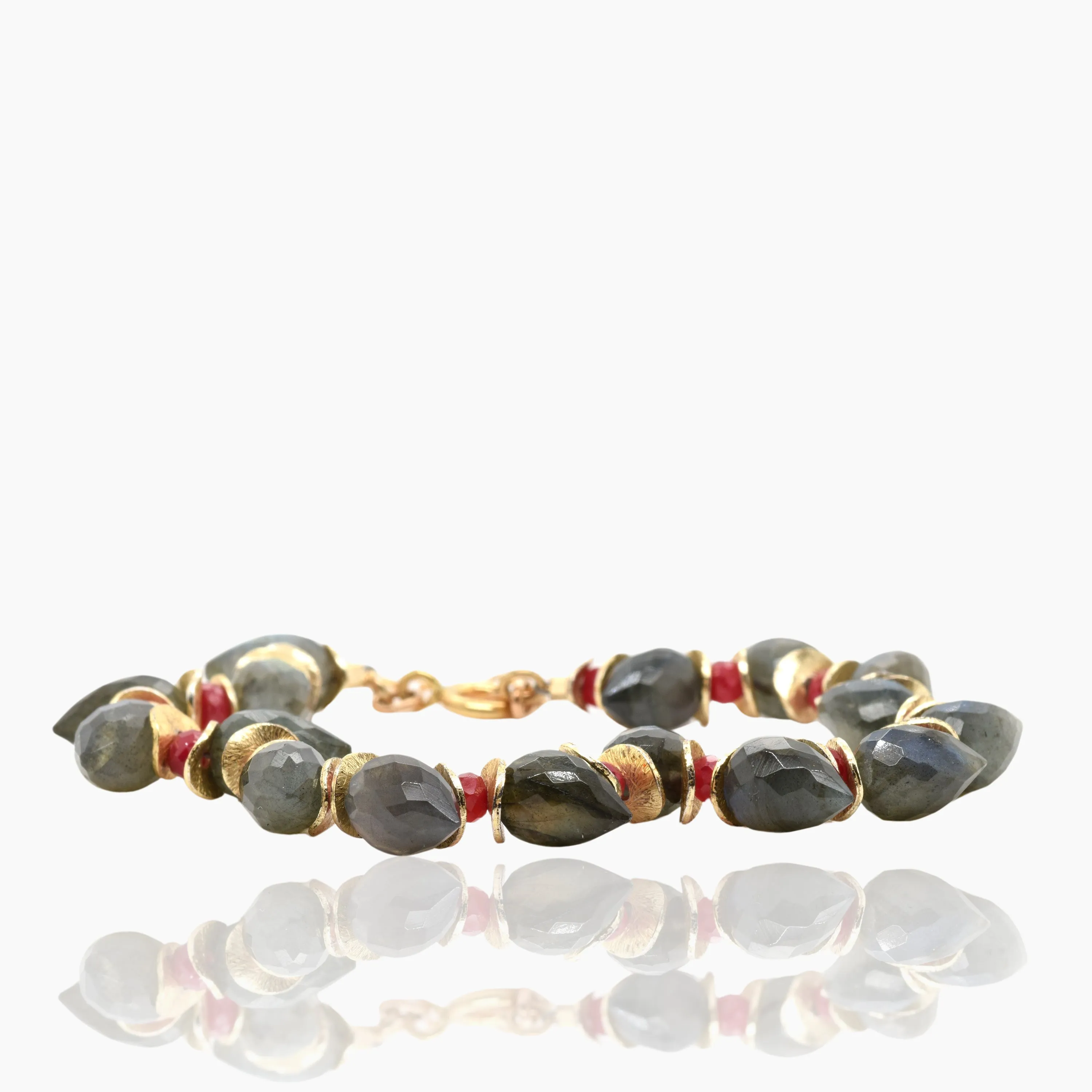 Signature Labradorite Herringbone with Ruby Gold Bracelet