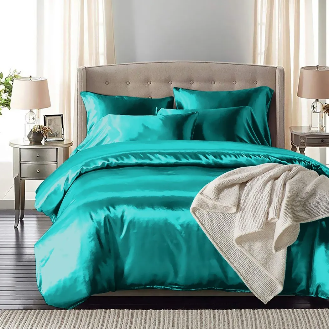 Silk Satin Quilt Duvet Cover Set in King Size in Teal Colour