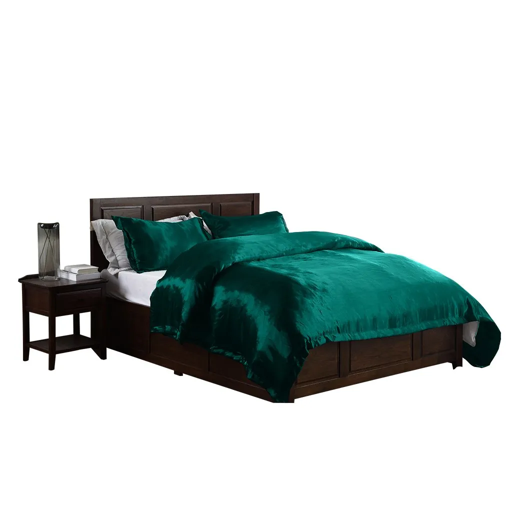 Silk Satin Quilt Duvet Cover Set in King Size in Teal Colour