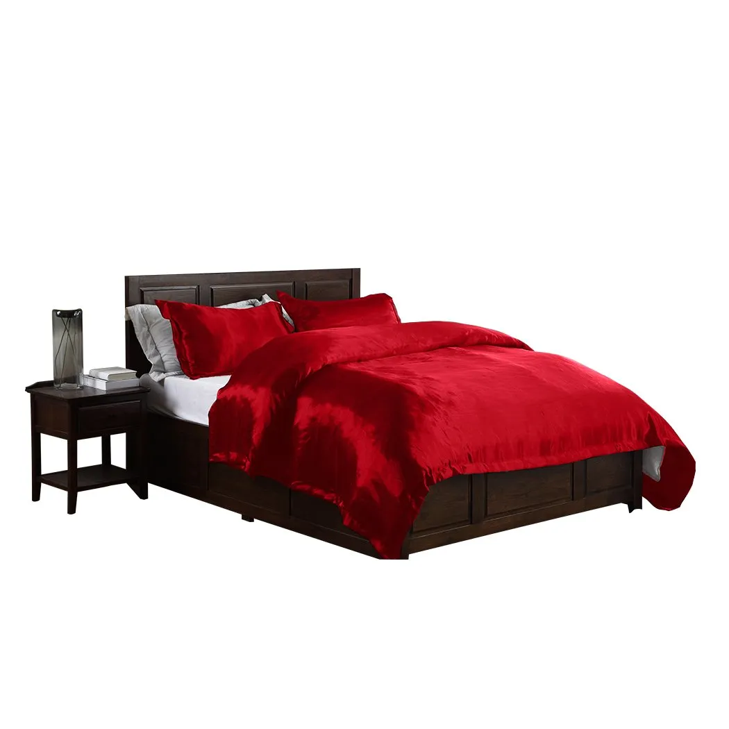 Silk Satin Quilt Duvet Cover Set in Queen Size in Burgundy Colour