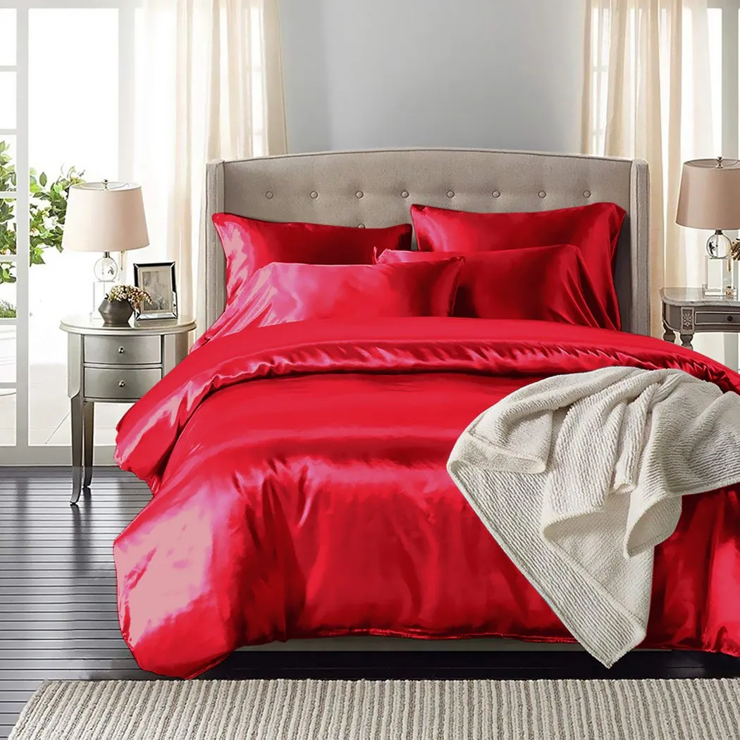 Silk Satin Quilt Duvet Cover Set in Queen Size in Burgundy Colour
