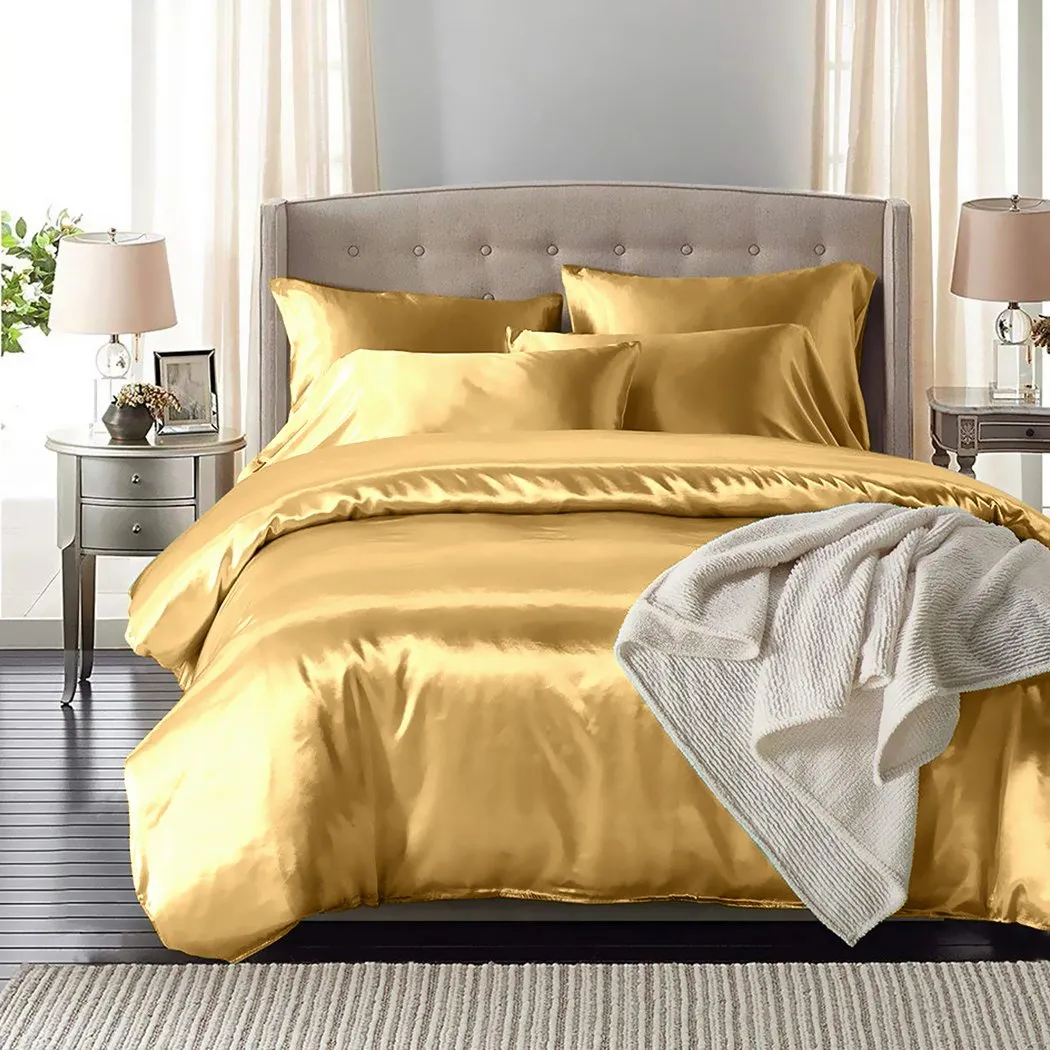 Silk Satin Quilt Duvet Cover Set in Single Size in Champagne Colour