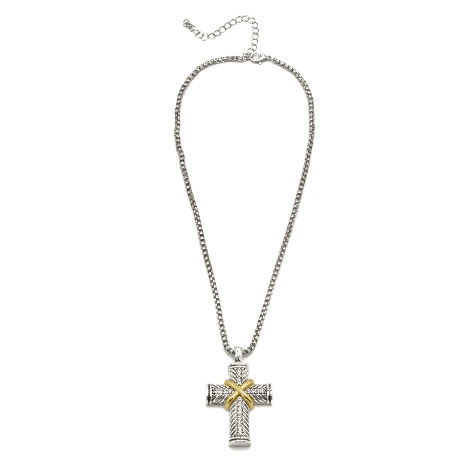 SILVER AND GOLD 2"CRYstal CROSS PENDANT NECKLACE #FW1203256(AG2)