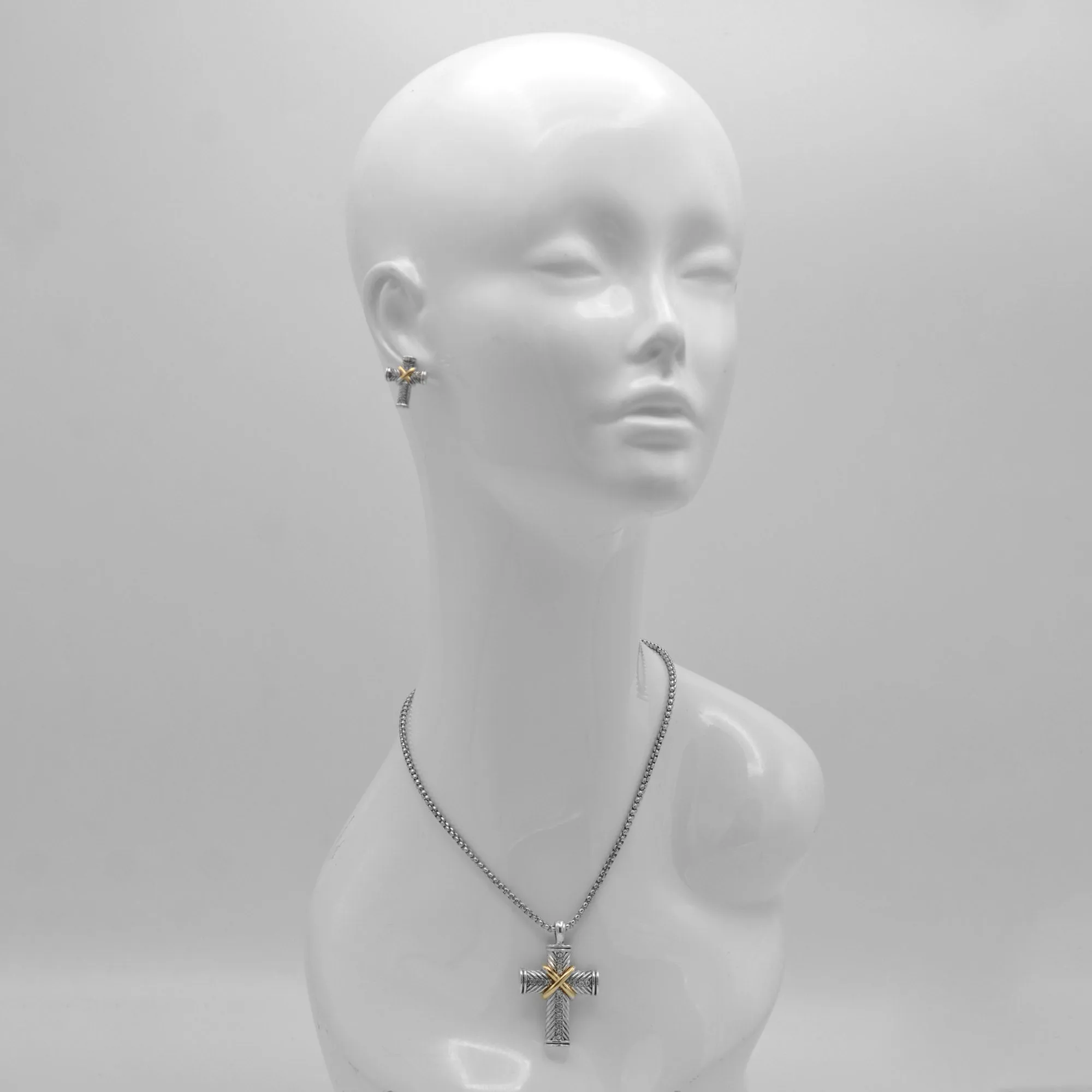 SILVER AND GOLD 2"CRYstal CROSS PENDANT NECKLACE #FW1203256(AG2)