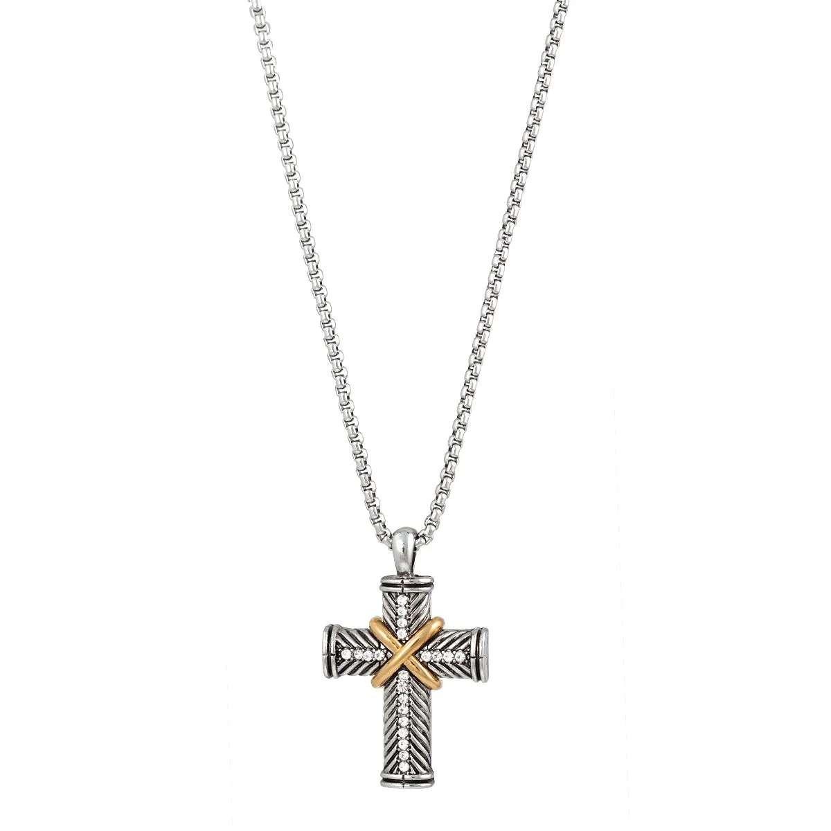 SILVER AND GOLD 2"CRYstal CROSS PENDANT NECKLACE #FW1203256(AG2)