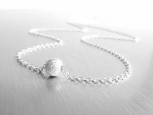 Silver Ball Necklace, simple silver necklace, rough texture bead, star dust ball, glitter bead, sparkle bead, ball charm, silver glitter
