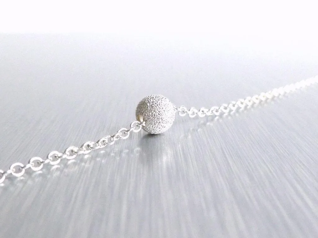 Silver Ball Necklace, simple silver necklace, rough texture bead, star dust ball, glitter bead, sparkle bead, ball charm, silver glitter