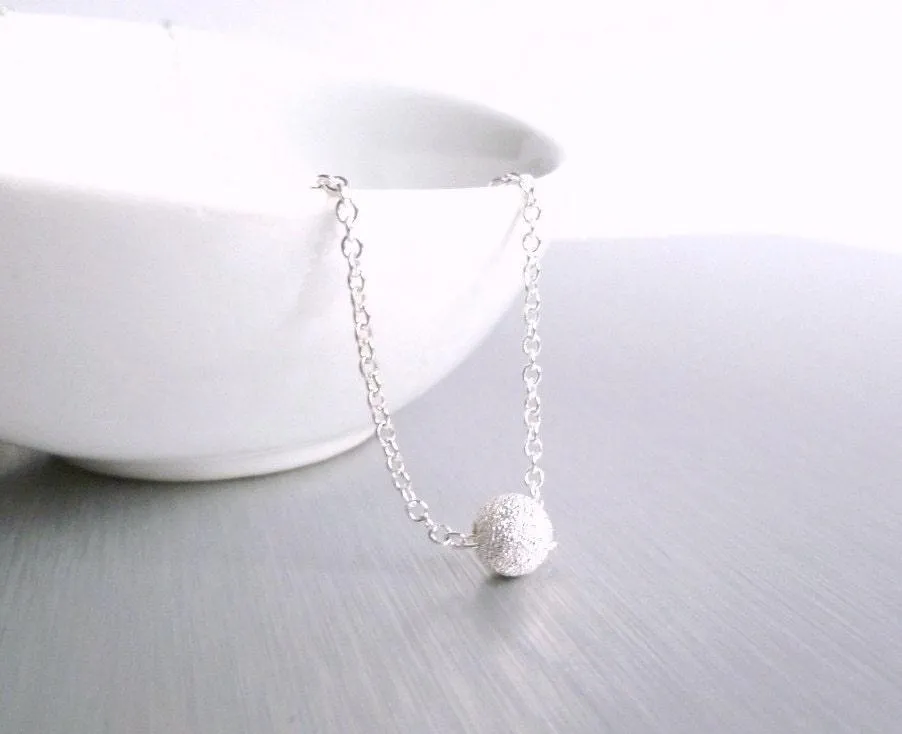 Silver Ball Necklace, simple silver necklace, rough texture bead, star dust ball, glitter bead, sparkle bead, ball charm, silver glitter