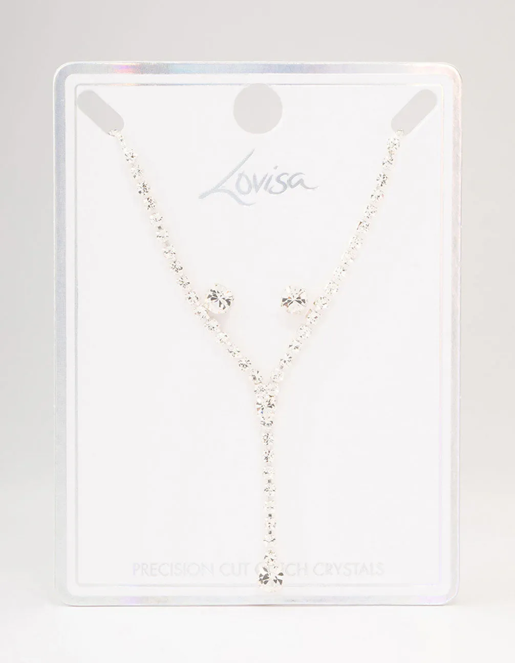 Silver Bohemia Czech Crystal Cupchain Y-Necklace & Stud Earrings Set