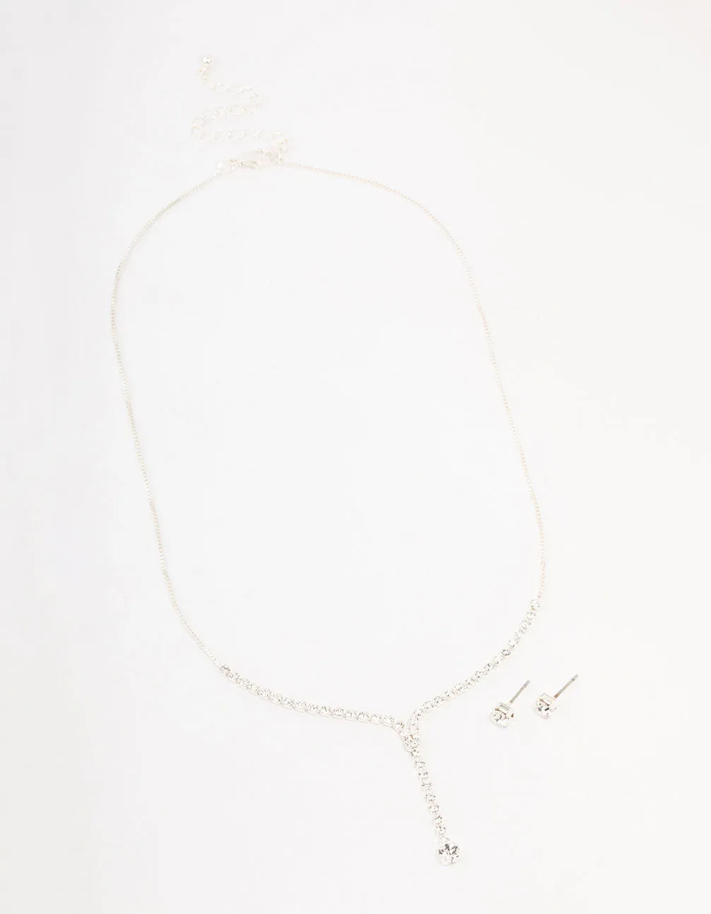 Silver Bohemia Czech Crystal Cupchain Y-Necklace & Stud Earrings Set