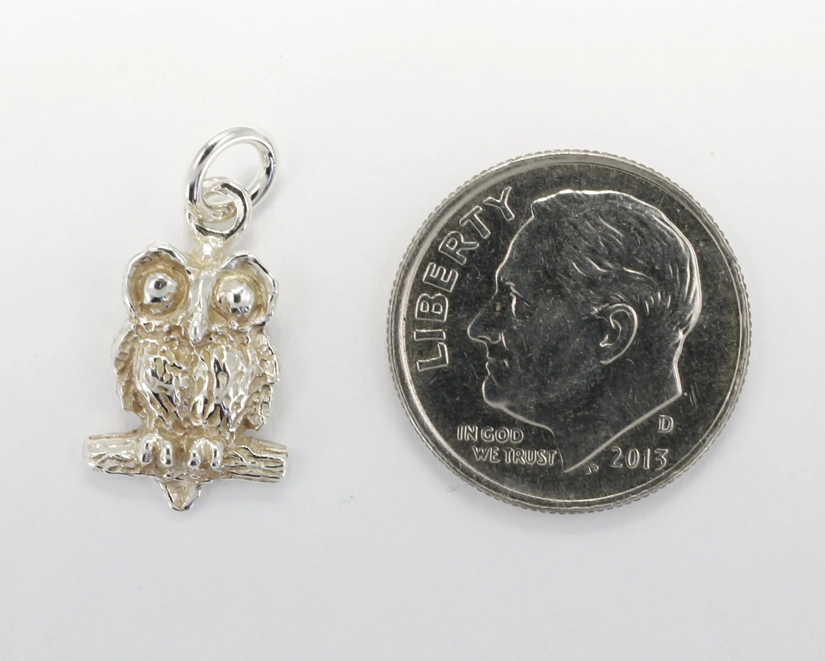 Silver Owl Charm with Big Eyes 925 Sterling Silver owl in tiny size