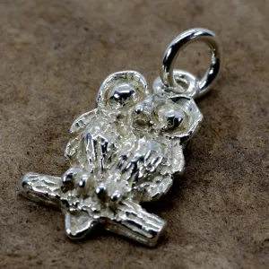 Silver Owl Charm with Big Eyes 925 Sterling Silver owl in tiny size